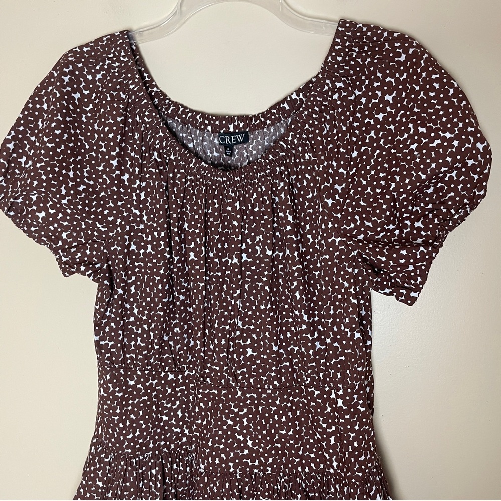 J Crew Mini Dress 14 Brown Floral Drop Waist Cotton Poplin BR400 Cottagecore NWT - Picture 3 of 15